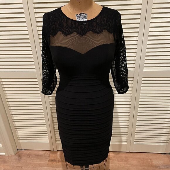 XSCAPE Black Lace Mini Dress Stretchy Size 6 - Picture 1 of 9
